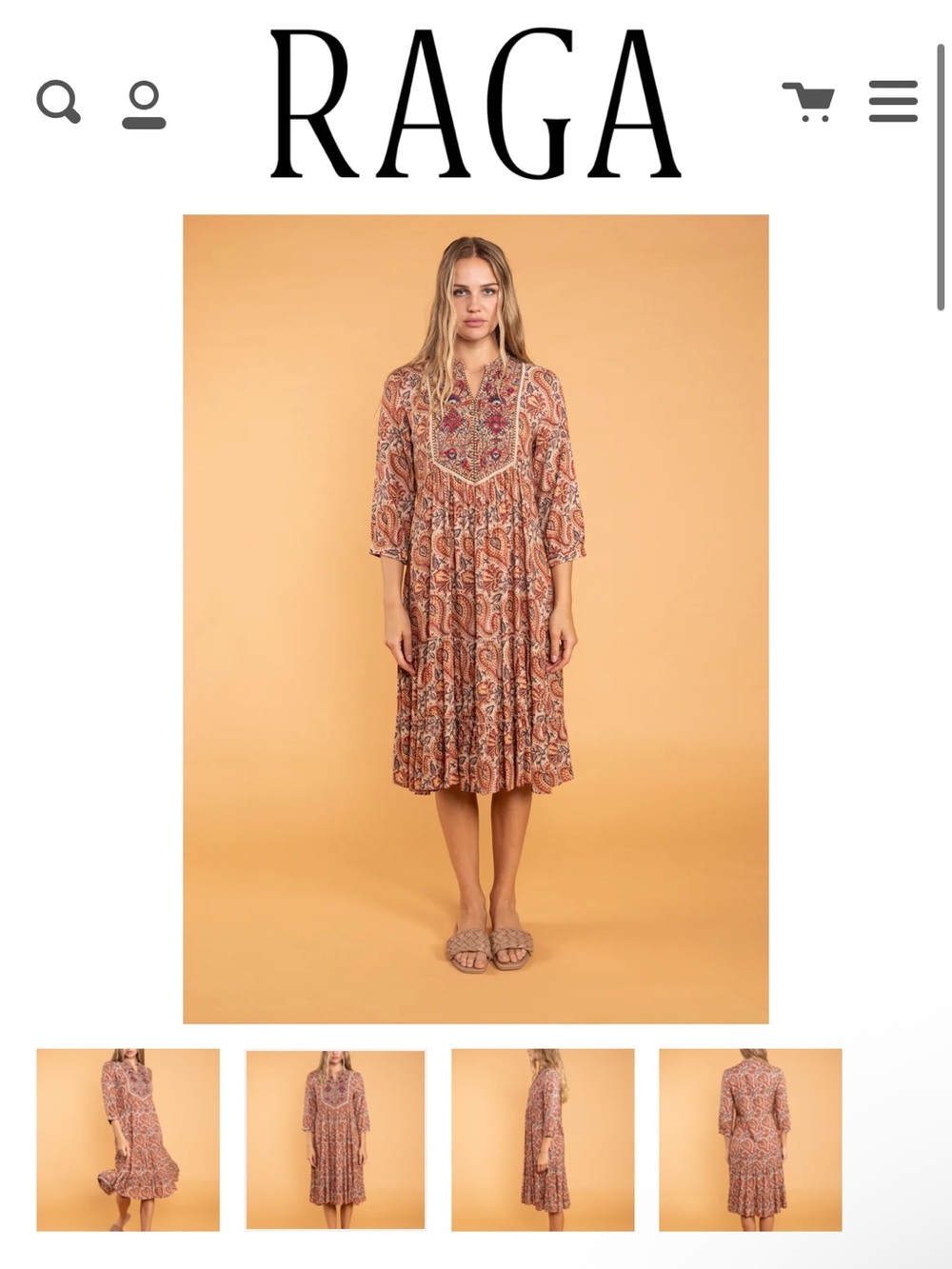 RAGA Boho Paisley Dress | Embroidered Yoke | Size S